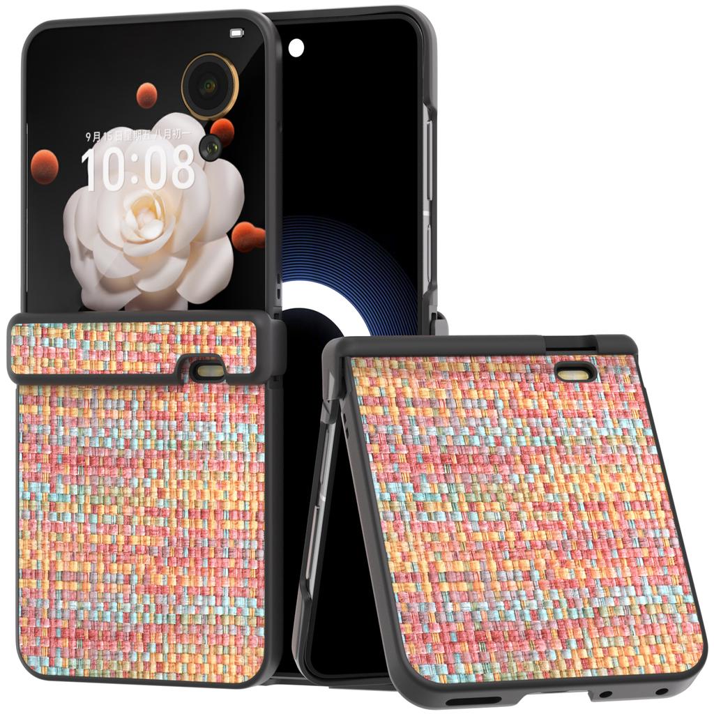 For Honor Magic V Flip 5G Case Plaid Texture Leather+PC Phone Cover Hinge Protection