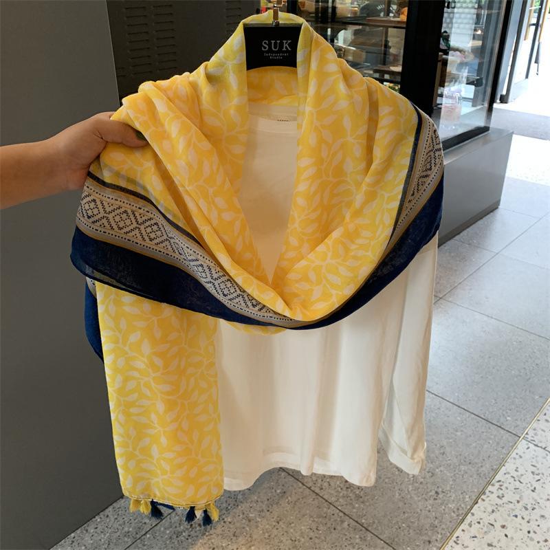 Summer Silk Scarf Shawl Sun Protection Dual-Purpose Yarn Scarf Scarf Spring And Autumn Ethnic Style Versatile Decorative Cotton And Linen Scarf