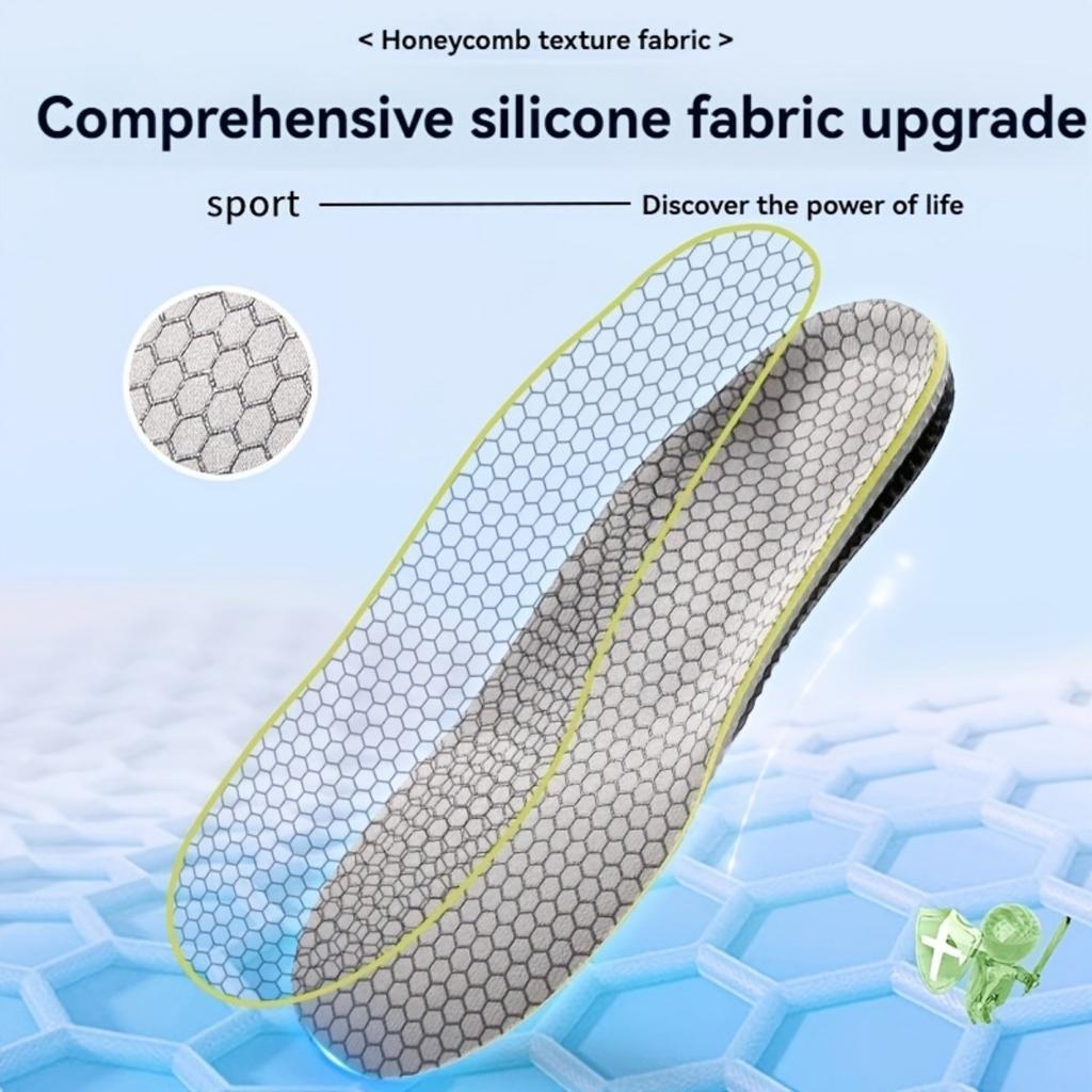 Silicone Sports Insole - Shock-absorbing, Comfortable Cushioning, Suitable for Running and Standing, with Arch Support, Insole