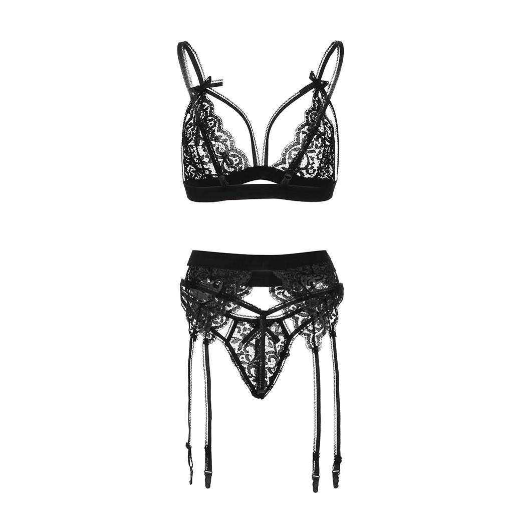 Nové sexy spodní prádlo Dámské spodní prádlo Spací prádlo Krajková podprsenka Kalhotky G-string Podvazkový set