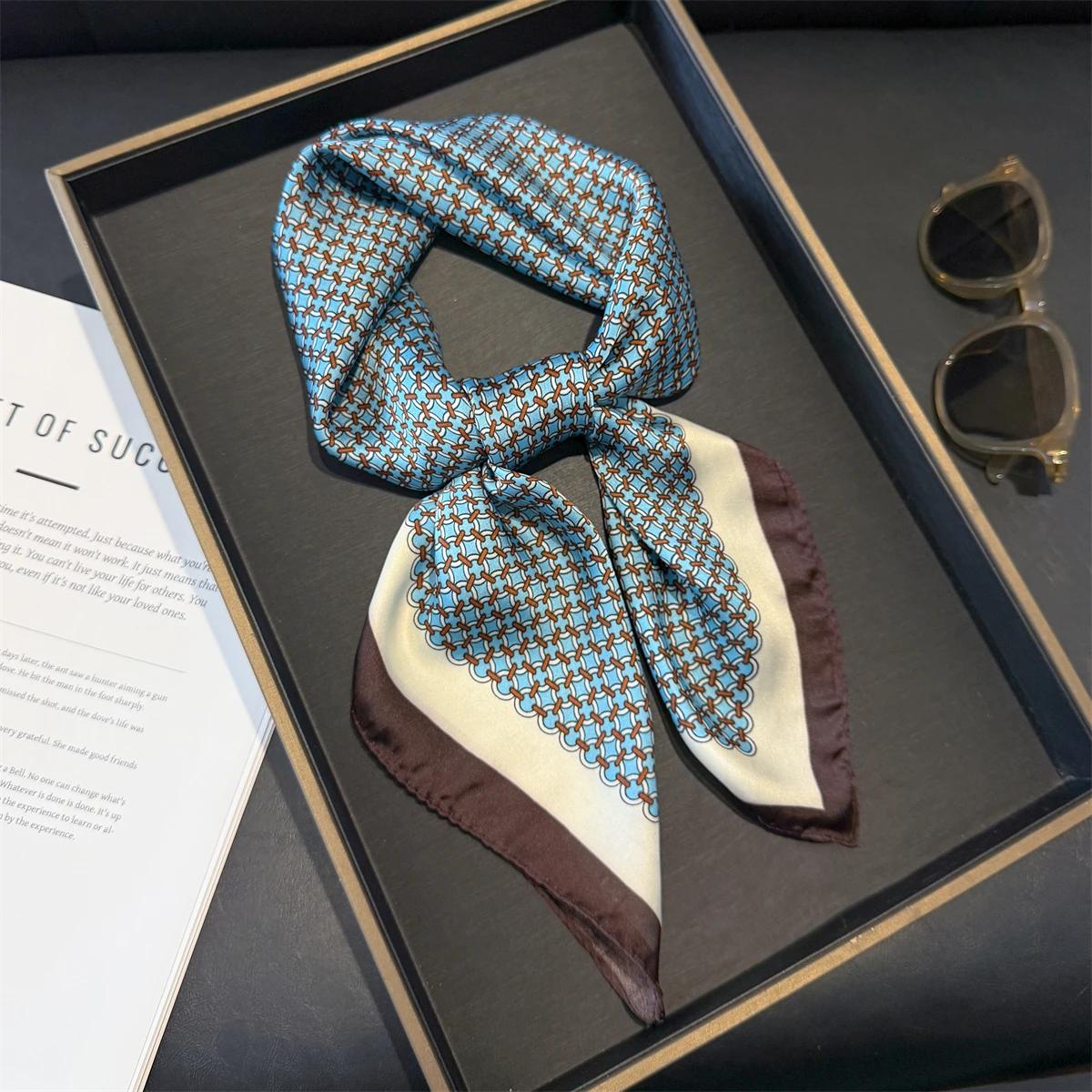 

70cm Pink Floral Silk Scarf for Women Simulated Silk Fresh and Elegant Versatile Headwear Clothing Bags and Square Scarf