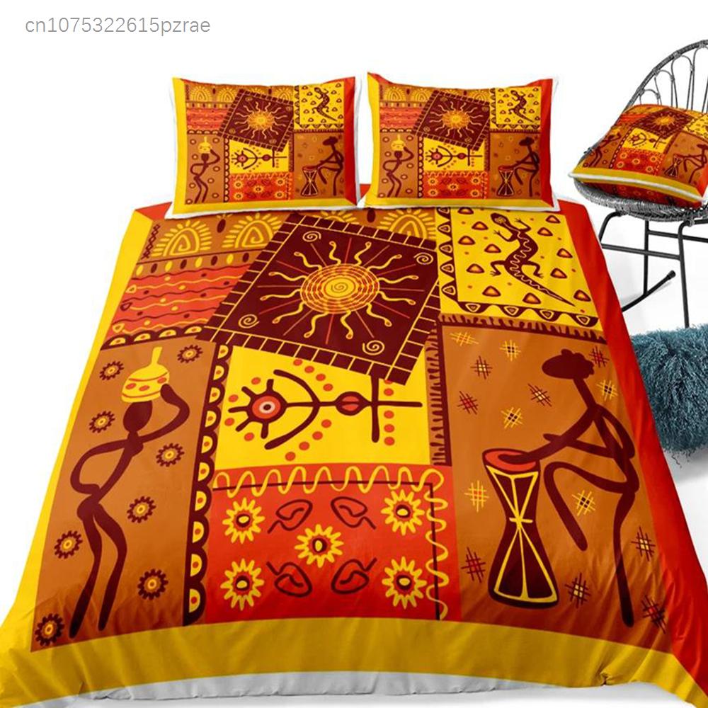 Juegos de Cama con Estampado Africano Juegos de Cama Juego de Funda Nórdica Fundas de Almohada Decoración Bohemia de Lujo Textil Estilo Bohemio SIN Sábana Bajera