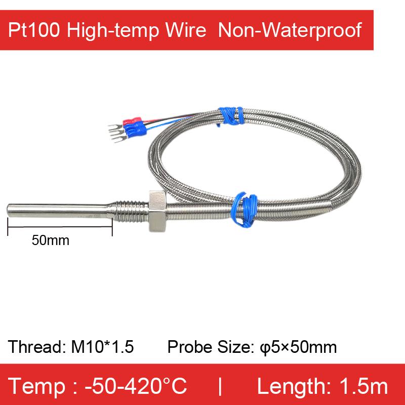 Stainless Steel Threaded Pt100 Temperature Sensor Probe Waterproof High‑Temp RTD (-50°C- 420°C) Industrial Armor Cable 3‑Wire