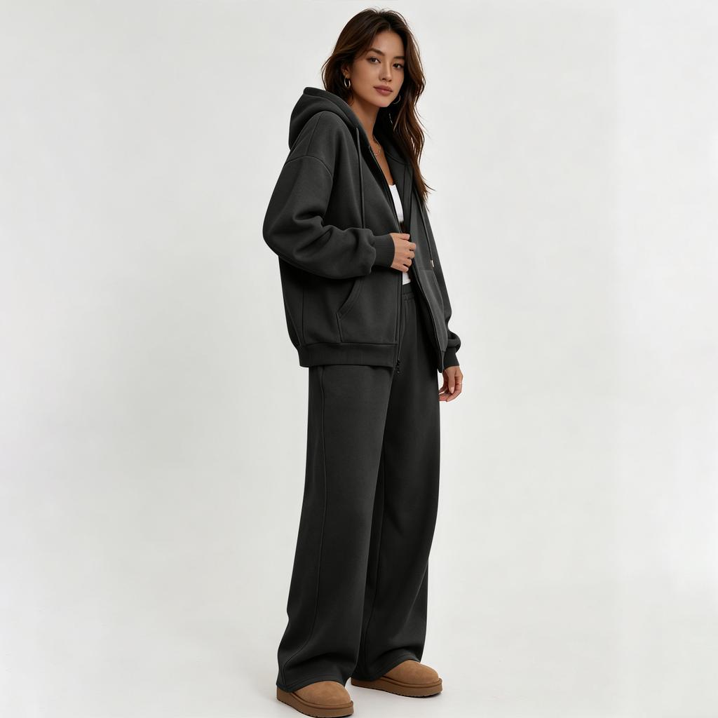 Completo Due Pezzi da Donna con Felpa e Pantaloni a Gamba Larga Tuta Casual