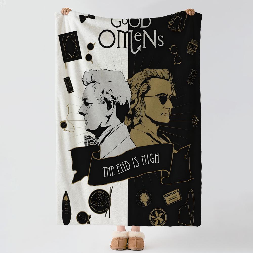 drama G-Good Omens-S Throw Thick Comfort Flannel Quilt, Multi-scene Use Indoor Outdoor Daily Nap