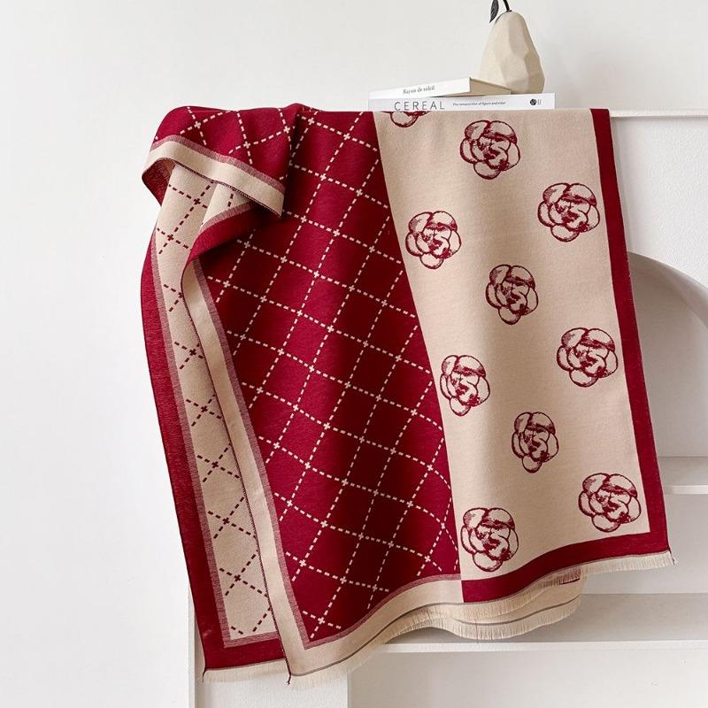 Scarf Fashion Flower Print Women's Faux Wool Wrap Head Shawl Autumn and Winter Warm Gift, Scarf Women's Winter Cashmere