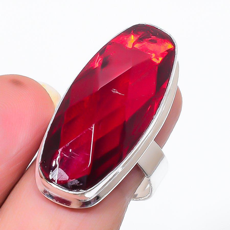 

Natural Garnet Gemstone Handmade 925 Sterling Silver Jewelry Ring Size 8.5 N1V78