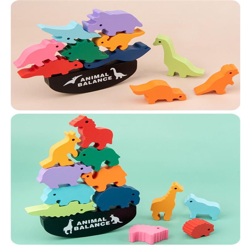 Dinosaur Stacking Toy Building Blocks Wooden Animal Shaped Balance Stacking Toys Educational Toys for Kids Children’s Christmas Birthday