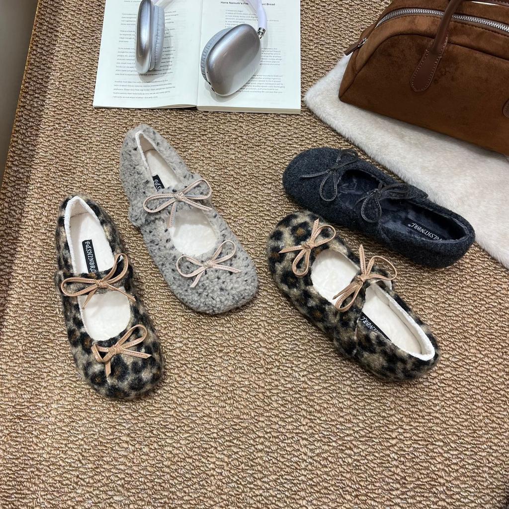 2025 Autumn and Winter New Round Head Bow Velvet Thick-soled Warm Women's Cotton Shoes Fashion Women's Single Shoes