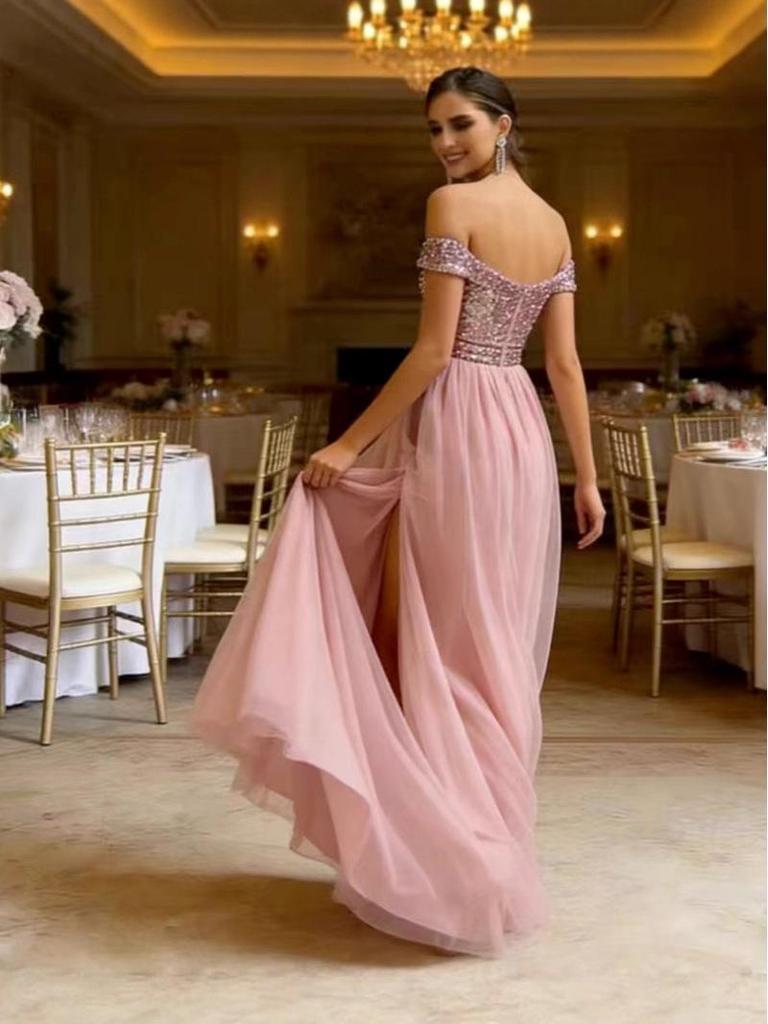 European Women's Sequined Slit V-Neck Backless Evening Gown (2025)