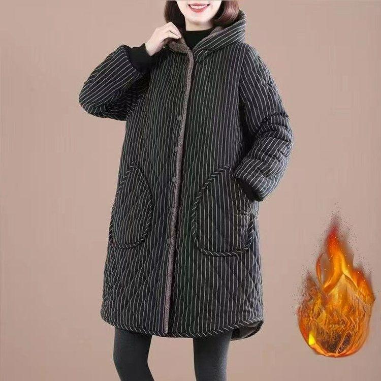 

Зимняя тетя Стеганая куртка Средней длины Стеганая куртка с капюшоном Стеганая куртка Женская Большого размера Западный стиль Комбинезон с плюшем Утолщенный XXXXXL