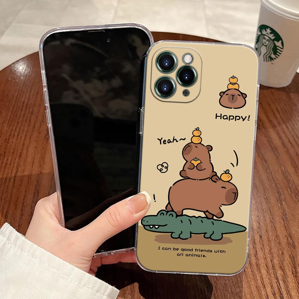 Capybara Cute Transparent Case For Apple iPhone 17 16 15 14 13 12 11 Pro Max 16 Plus 16E 17Air 17Pro Phone Cover Silicone Funda