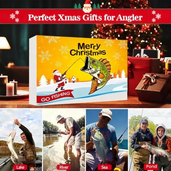 Kalendarz Adwentowy Wędkarski 2025 Kalendarz Odliczający do Świąt Bożego Narodzenia z 24 Przynętami 24 Dni Zestaw Przynęt Wędkarskich dla Mężczyzn Taty Nastolatków Wędkarzy