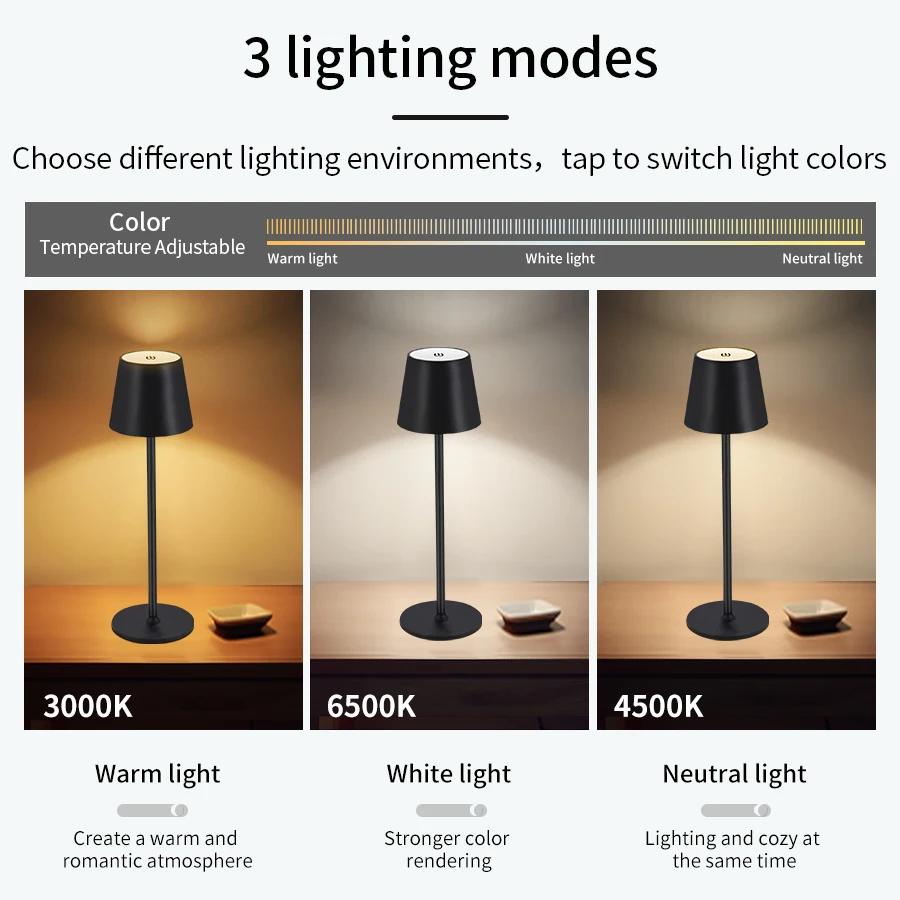 Rechargeable LED Table Lamp Touch Desk Light 3 Colors Dimmable For Home Bar Dinner Bedroom Bedside Ambient Decor Lighting