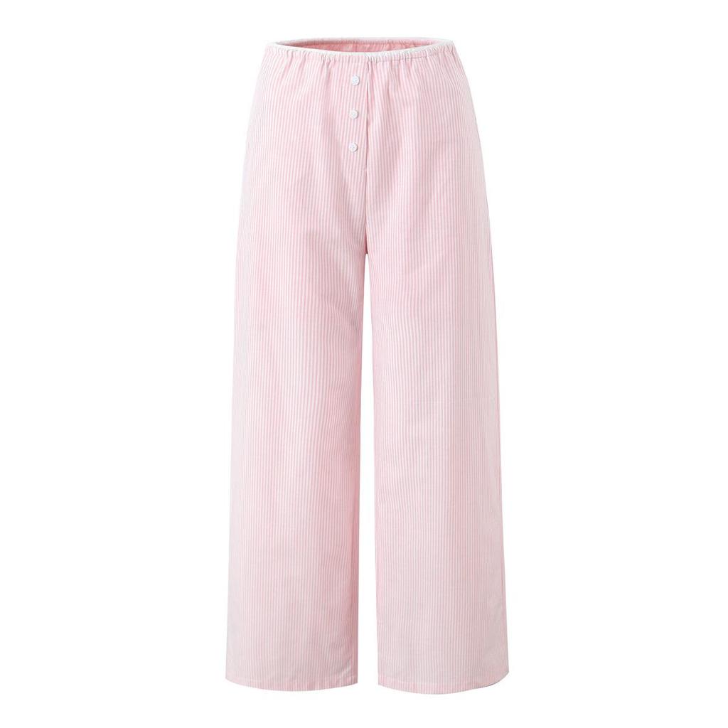 Women's Striped Casual Set: Relaxed Fit Long-Sleeved Shirt, Camisole, and Wide-Leg Pants (Long/Short Options)