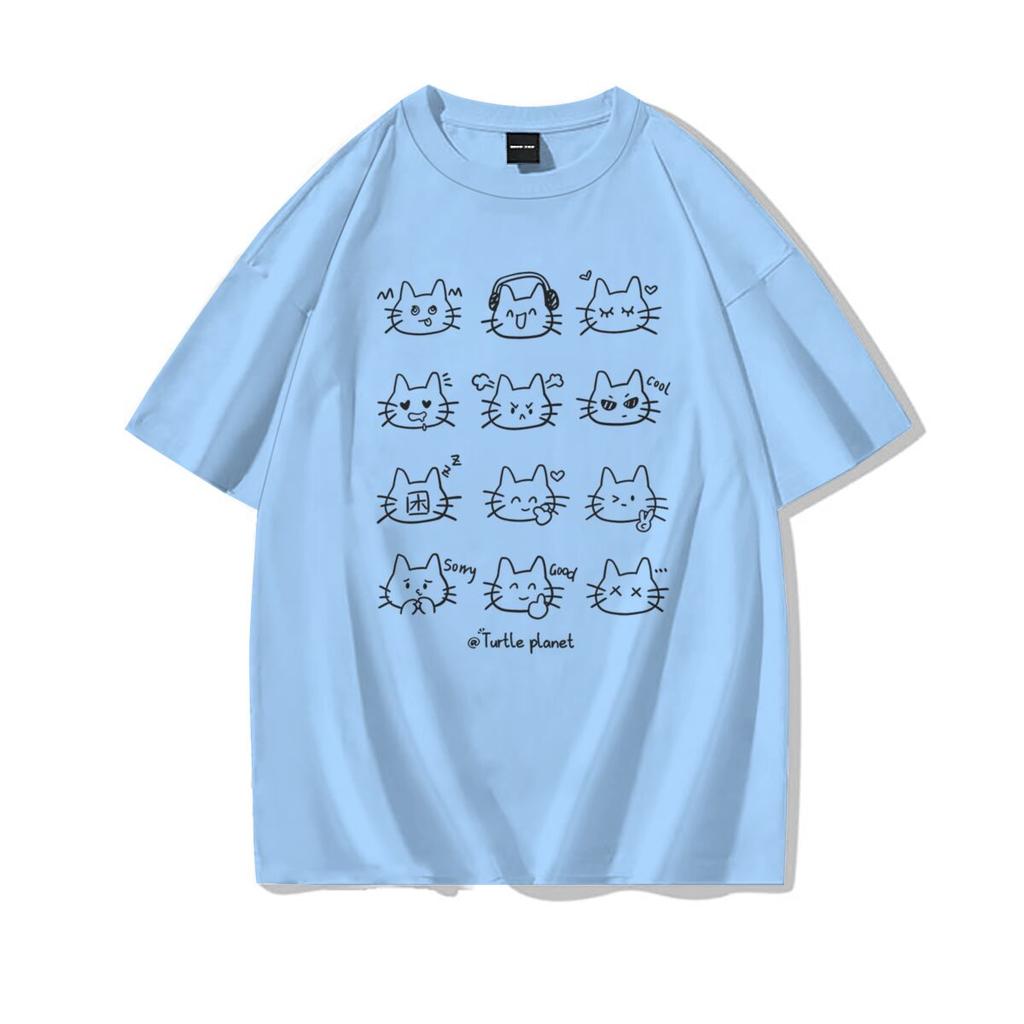 Cute Cat Print Casual Tee Shirt Cotton Harajuku Trend Girls Short Sleeve Tshirt Girls Breathable ONeck Tops Girl Clothing