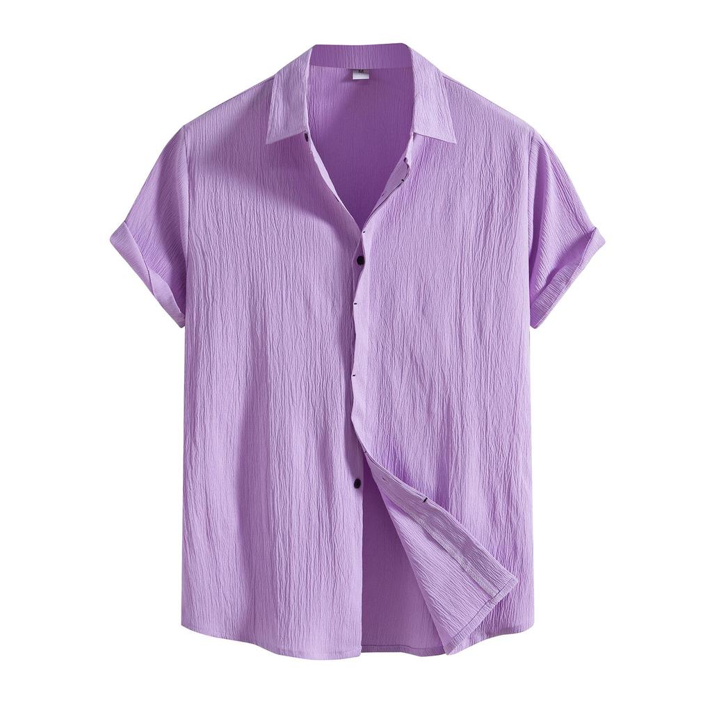 Chemise à manches courtes pour hommes, décontractée, couleur unie, ample, col rabattu, printemps été
