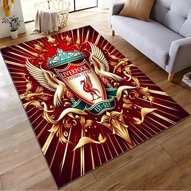 Golden Winged Liverpool Logo Design Rug, Non-slip rug suitable for living room and bedroom sofas.