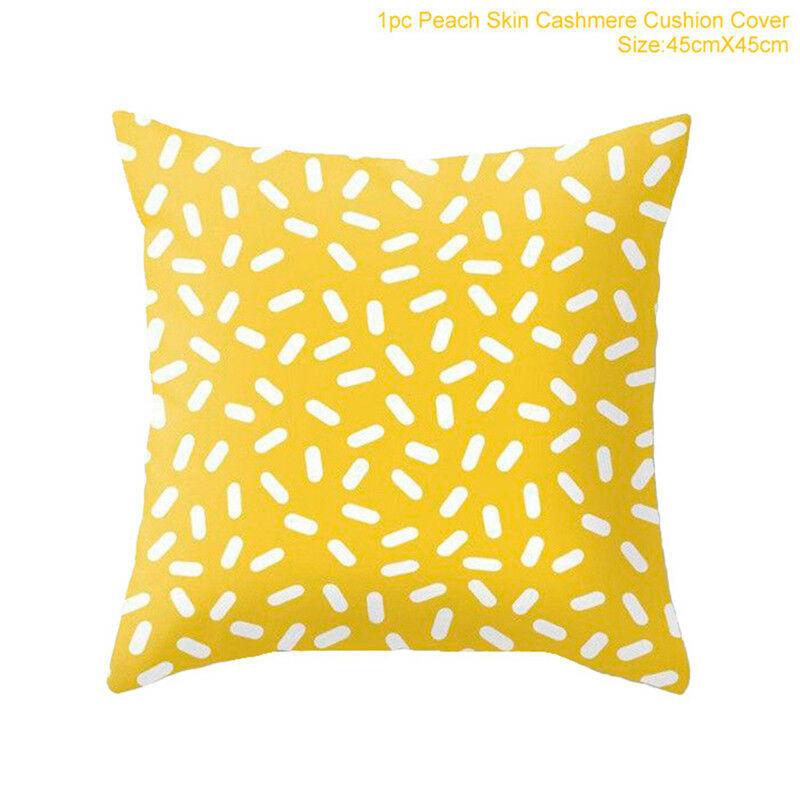 Classic Yellow Geometric Pillow Case Crafted From Luxurious Peach Skin Cashmere