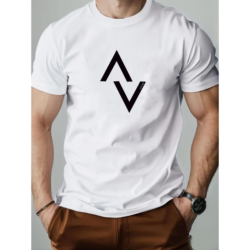 

European sizes Men s V-Pattern Summer Casual Crew Neck Short Sleeve T-Shirt 4XL білий