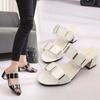 New fish mouth one-word sandals women's summer middle heel versatile fashion women's shoes thick heel cool slippers large size