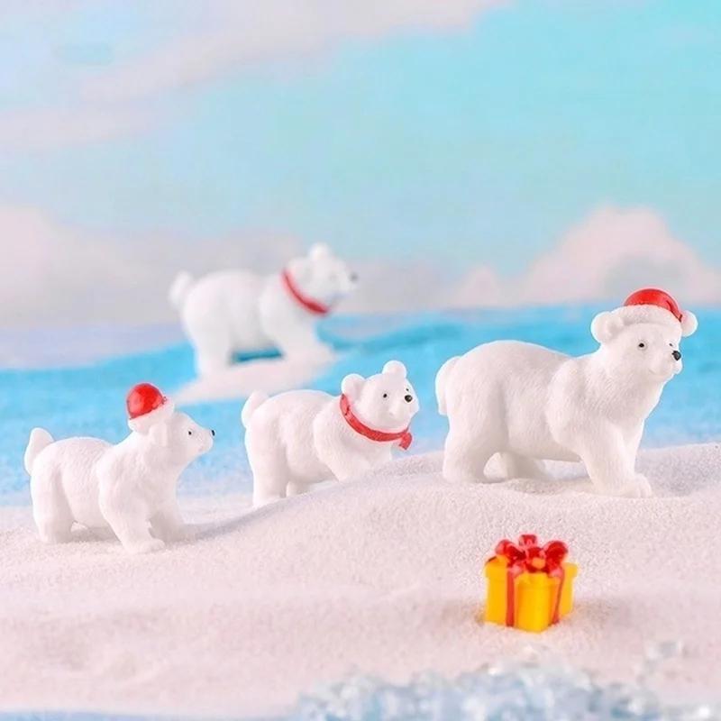 3 Stück/Set Tier Miniatur Weihnachten Eisbär Figuren Garten Mikro Schnee Landschaft DIY Zubehör