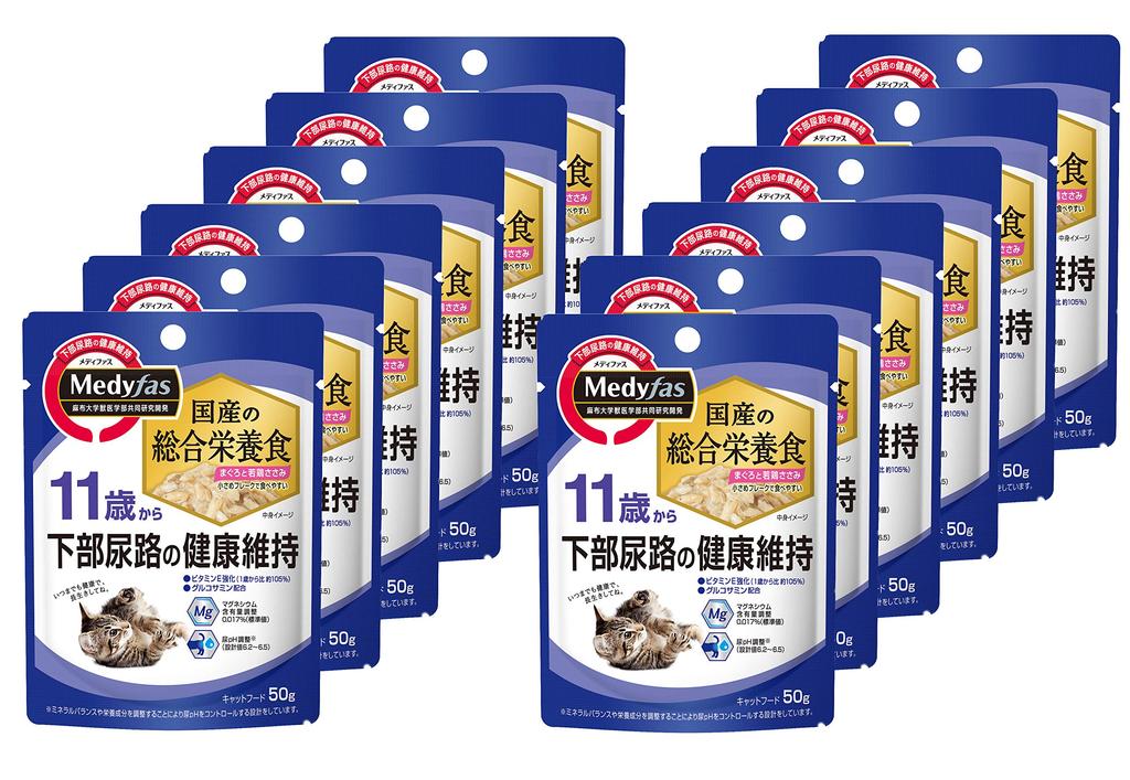 Medifas Wet Cat Food for Ages 11 and Up Tuna and Young Chicken Fillet Nutritional Urinary 50g X 12 [Comprehensive food/Lower tract/pH control/Domestic