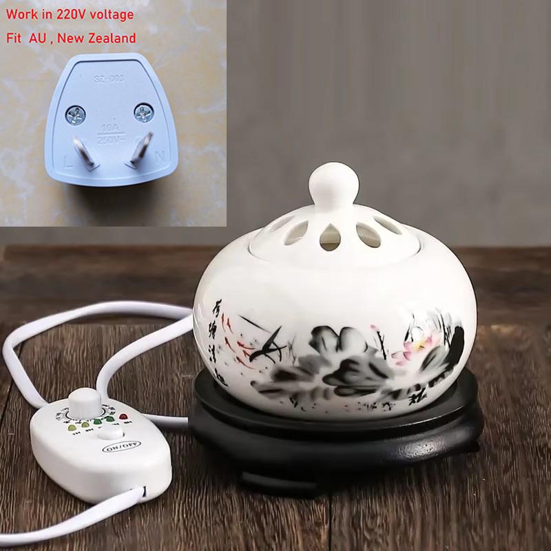 

Plug-in 110V/220V Lotus Essential Oil Furnace Ceramics Electric Sandalwood OUDH Powder Incense Burners Meditation Fragrant Stove