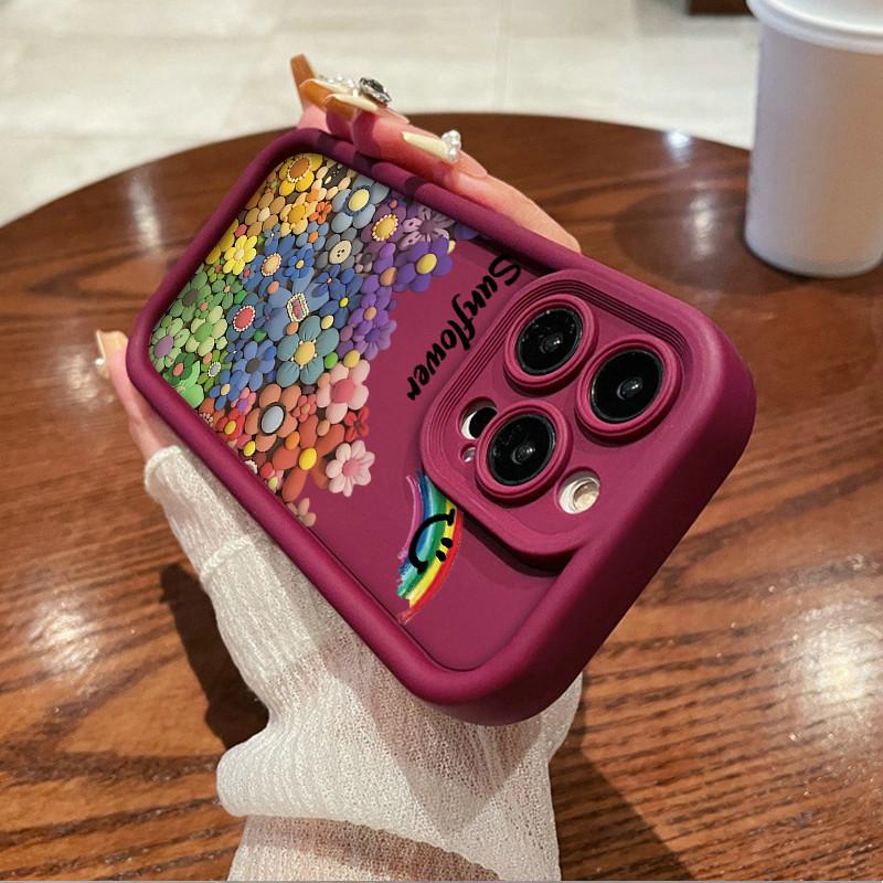 Colorful Rainbow Flowers Floral Printed Fashion Case Flexible Soft Silicone TPU Shell Full Back Cover for iPhone Samsung