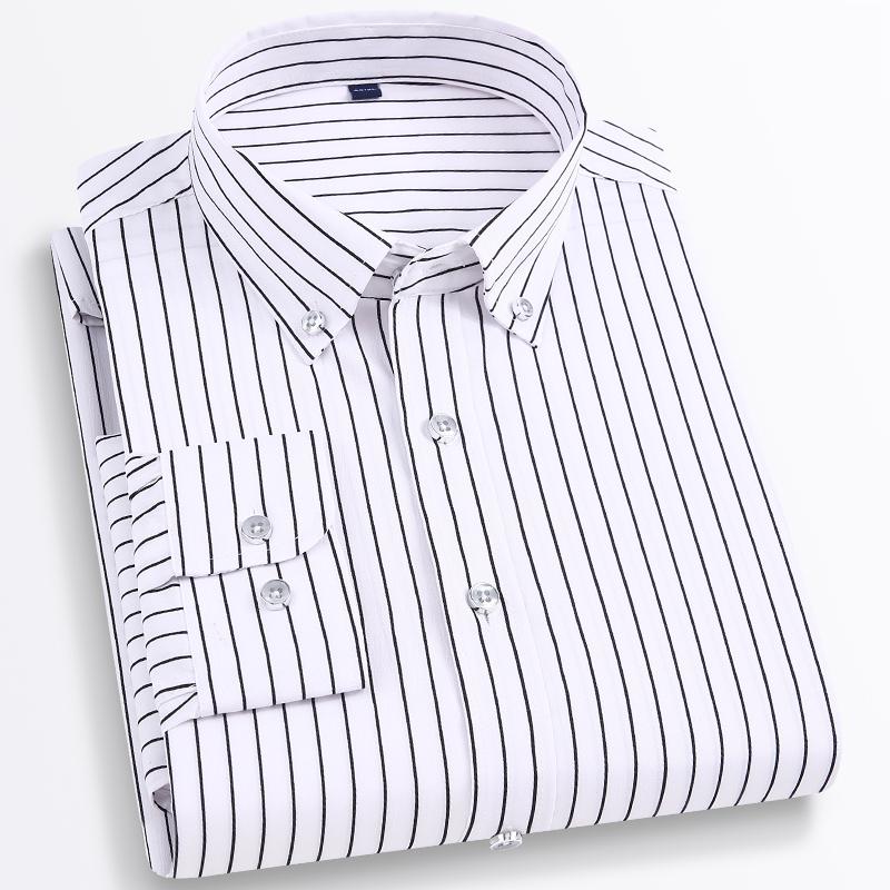 Men‘s Stylish Stretchy Striped Button-Down Shirt - Comfortable Long Sleeve Business & Casual Top - Color Block Design, Spring Summer