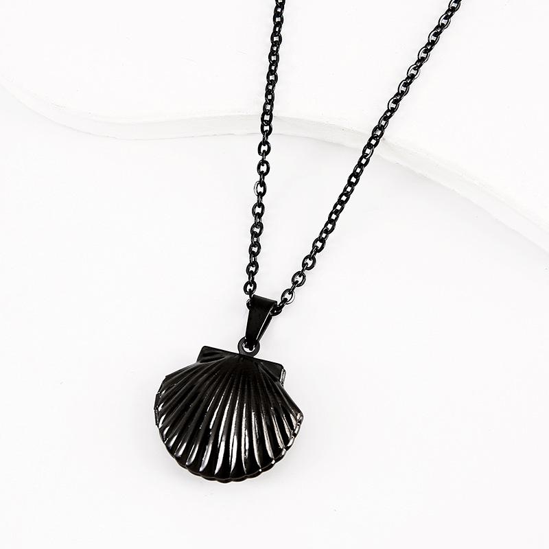 Shell Style Photo Box Pendant Necklace with Cross Mirror Stainless Steel Polished Surface on Flat Chain