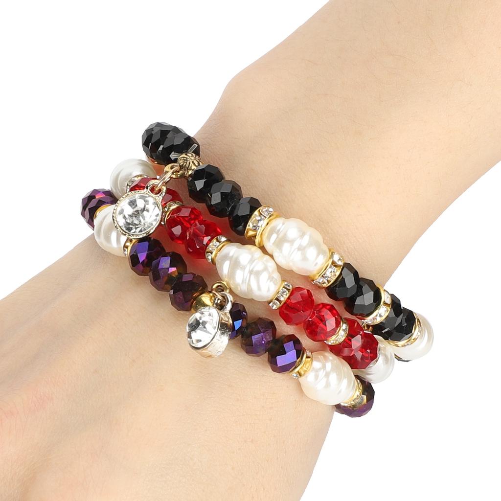 3pcs Elegant Crystal Bracelet Hand Made Stackable Jewelry Gift for Women Girl Friends
