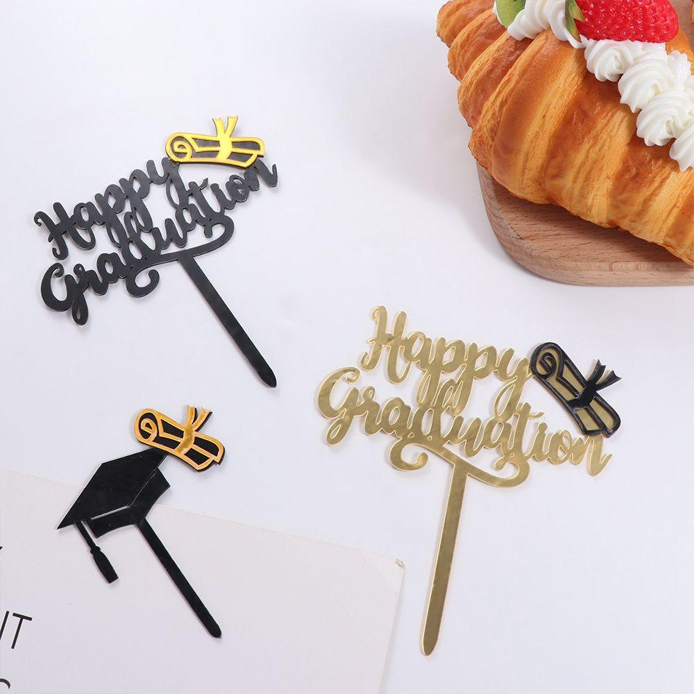 Acrylic Happy Graduation Cap Cake Toppers Cartoon DIY Congrats Cake Topper Black Gold Bachelor Hat Cap Cake Decoration