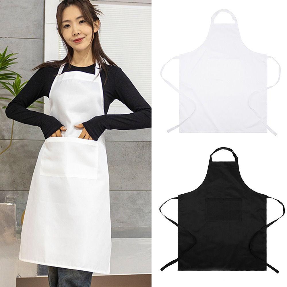 Med fickor Justerbar haklappsshorts Svart Vit Vattentät Köksförkläde Fläckresistent Arbetskläder Design Servitörsförkläde
