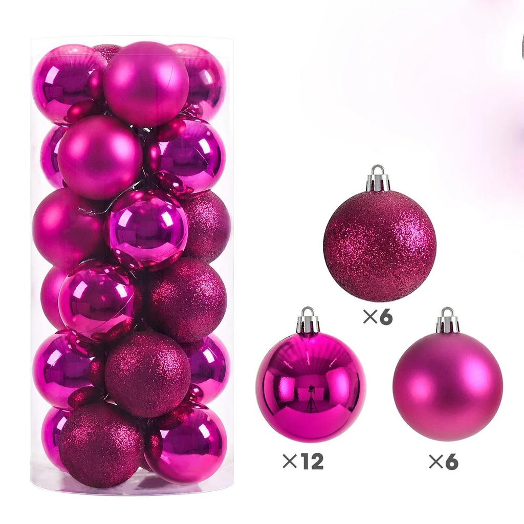 3/4/6/8cm 24Pcs Christmas Tree Balls Multicolor Xmas Ball Decorations Glitter Christmas Baubles Ornament Ball Party Home Decor Lij