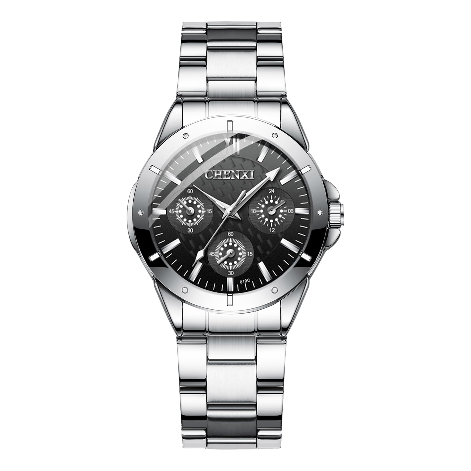 

Women s Waterproof Wristwatch with Round Dial: Large Dial, Triple Eyes, Stainless Steel Strap, Bar Indexes, Adjustable Quartz Movement, Black Dial,