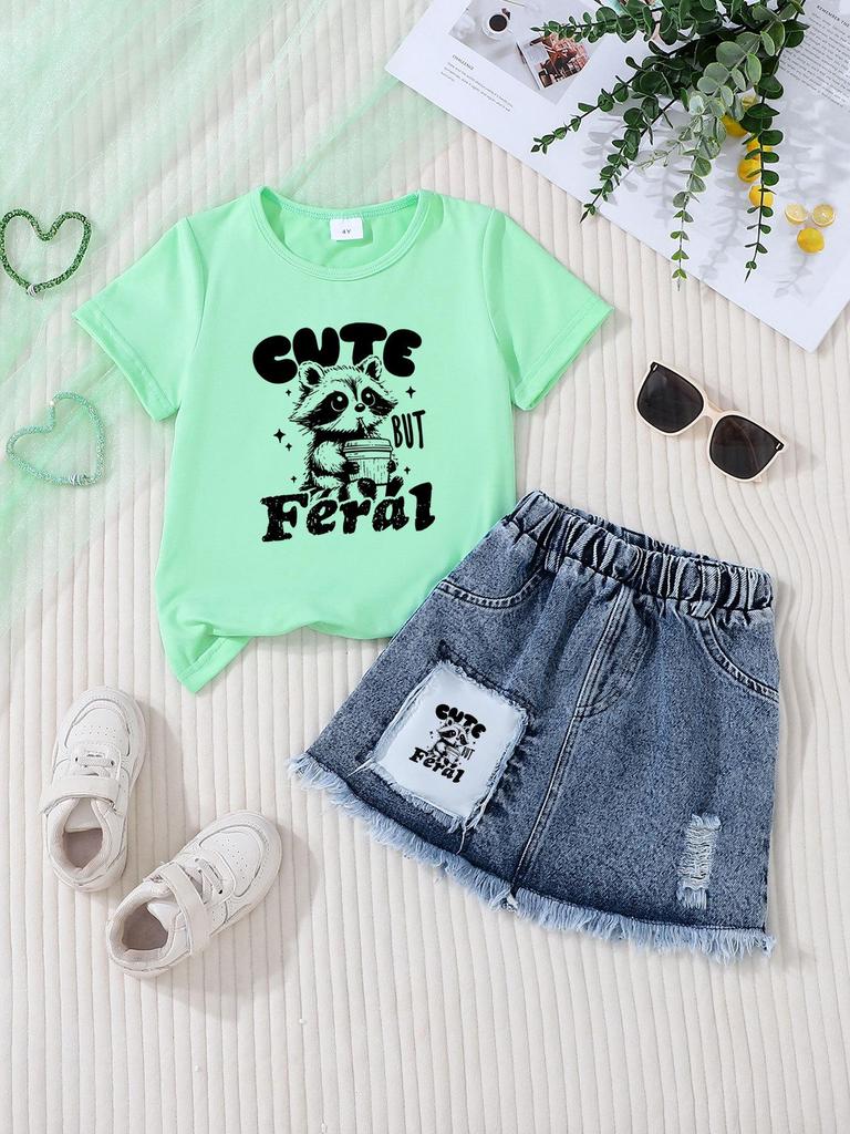 Girls' Casual Denim Skirt Sets - Stylish Children's Clothing Set