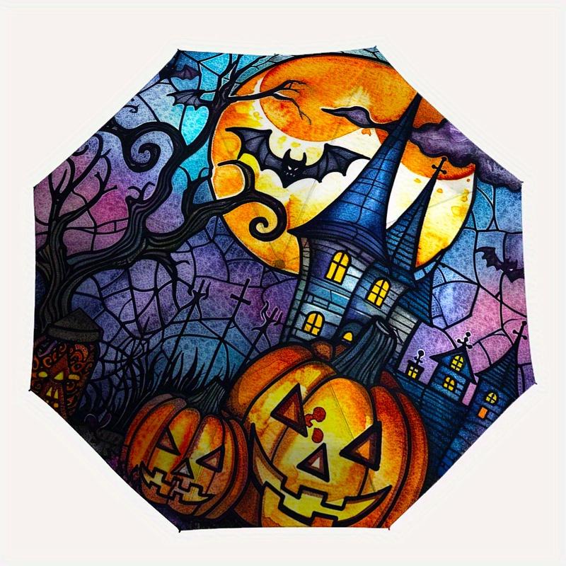 Halloween Stained Pumpkin Halloween Party Decorations, Halloween Decorations Outdoor IndoorUmbrella, Portable 3-Fold Compact Umbrella,Mother's Day Hal