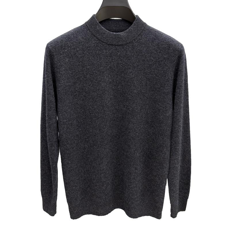 Men's 100% Pure Merino Wool Sweater - Solid Color Half-High Neck for Autumn/Winter 2025