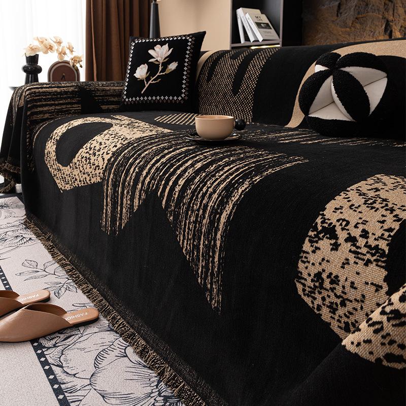 

Богемный стиль Чехол-плед для дивана - Мягкий шенилл, Нескользящий, Подходящий для домашних животных протектор для дивана с кисточками, Геометрический узор в черно-белых тонах 180*300cm