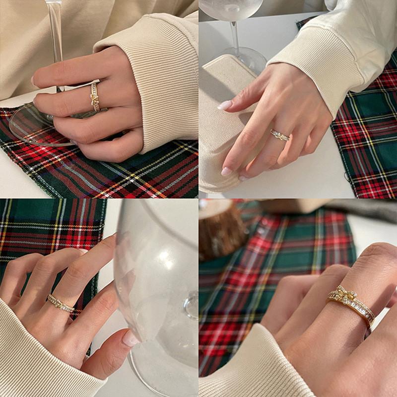 Elegant Korean Style Bowknot Zirconia Ring For Women Adjustable Fashion Accessory