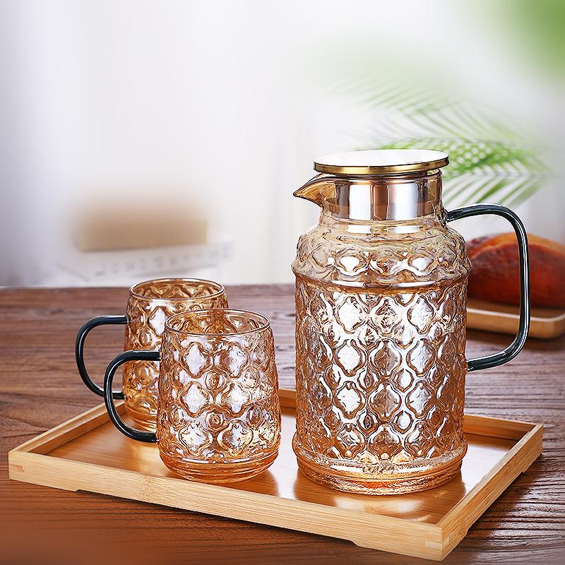 Glass High Temperature Resistant Large Capacity Cold Water Kettle Household Summer Refrigerator Water Storage Bottle Juice Cup Cool White Teapot Set