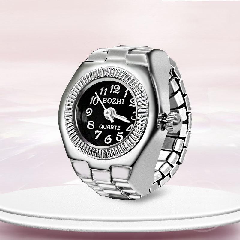 Fashion Mini Quartz Watch Clock Finger Rings for Men Women Elastic Strap Punk Gothic Couple Roman Ring Jewelry Gift