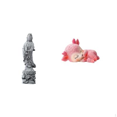 Guan Yin Stone Ornament And Resin Sleeping Deer Figurine Feng Shui Buddhist Collectible for Indoor