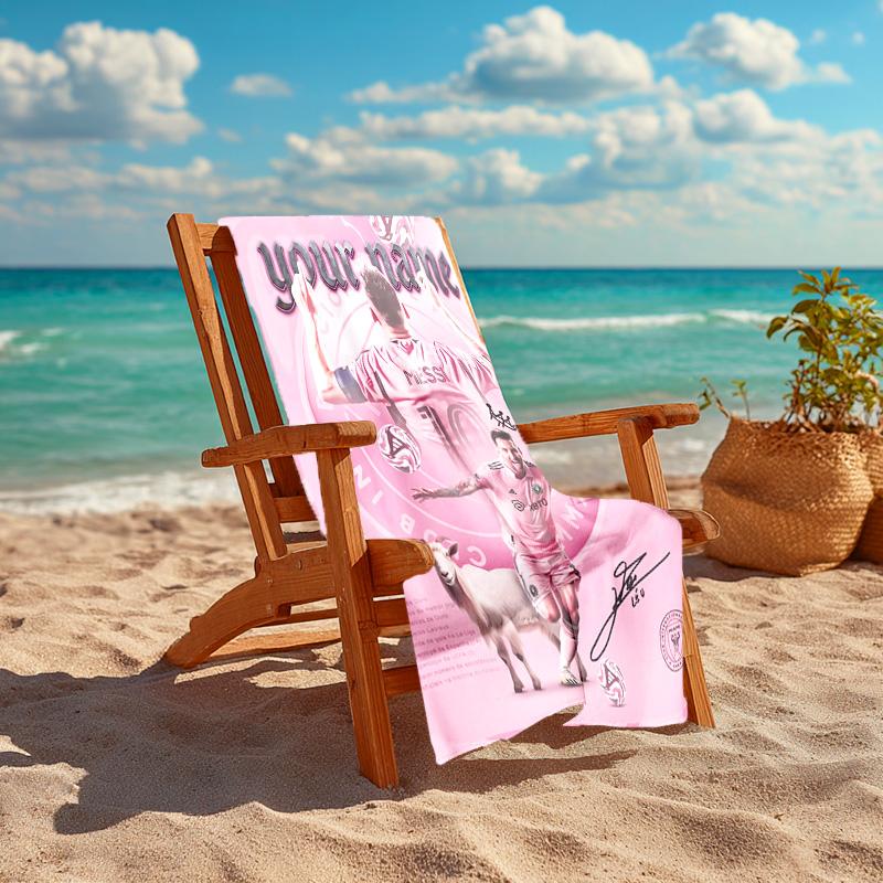 Personalized customized proof beach towel with Inter Miami Messi pattern - soft, absorbent,quick-drying,perfect