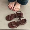 Retro brown word with Roman sandals women's summer new thick heel with skirt beautiful toe sandals