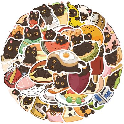 50PCS Cute Black Cat Stickers Funny Cartoon Cat Meme Decals Pack Waterproof Vinyl Sicker for Scrapbooking Skateboard Journaling