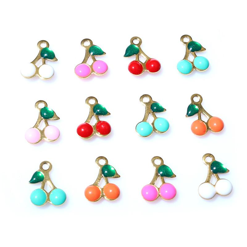 20pcs 10x7mm Stainless Steel Enamel Cherry Cherries Charms Pendant Stainless Steel DIY Jewelry Making Accessories Findings