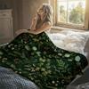 Botanical Herbs Dark Green Flannel Blanket Perfect for Sofa Office Bed Travel Sleep Read Relax Camping Four Season Use