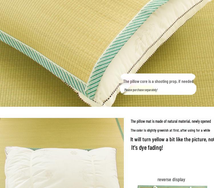 Free Shipping: Cool Straw Mat Pillow Set - Natural Cattail Grass, Orchid Design, Pair (2 Strips), Summer Cooling Pillowcase for Adults